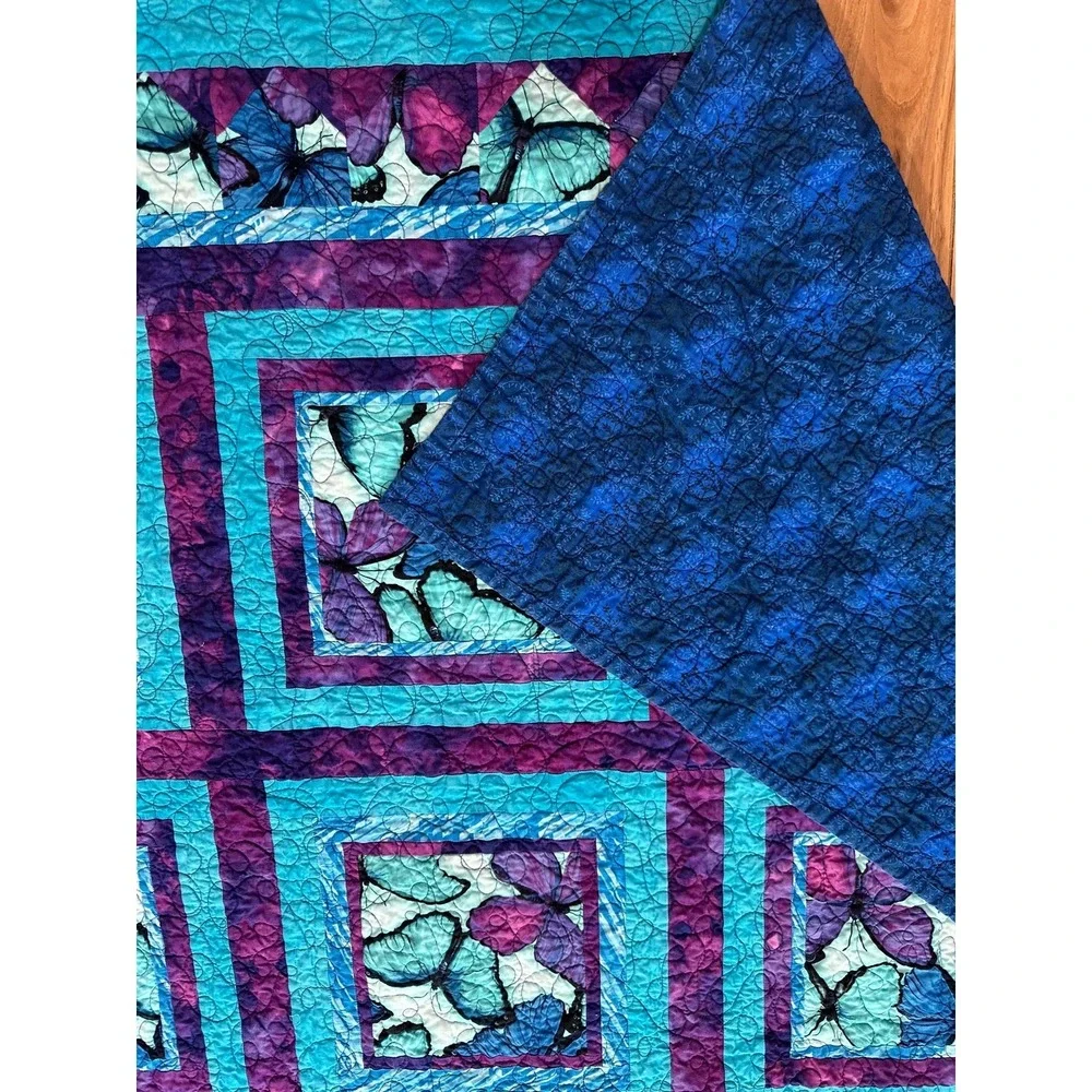 72'' x 60'' Teal and Purple Butterfly Queen Size Quilt